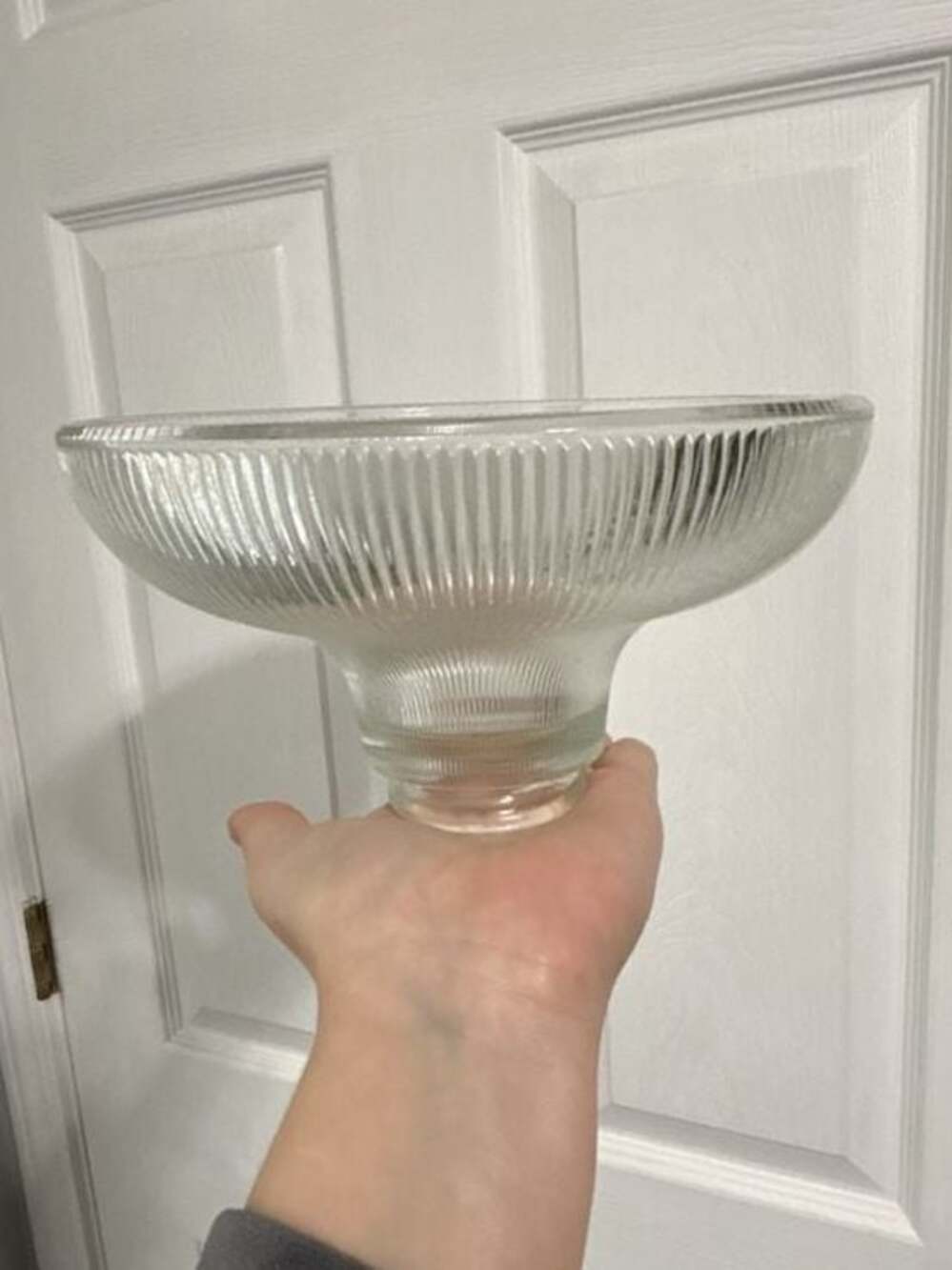 THREE Vintage Holophane Style Prismatic Ribbed Glass Light Shade